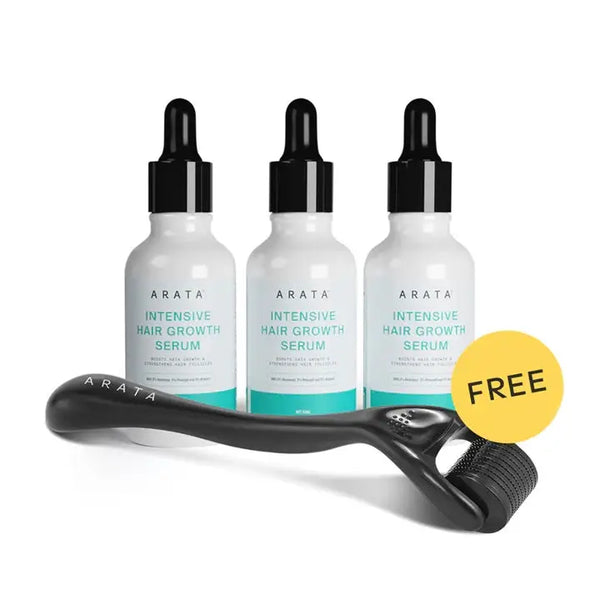 90-Days Hair Growth Kit | Intensive Hair Growth Serum (Pack of 3) + Derma Roller (FREE)