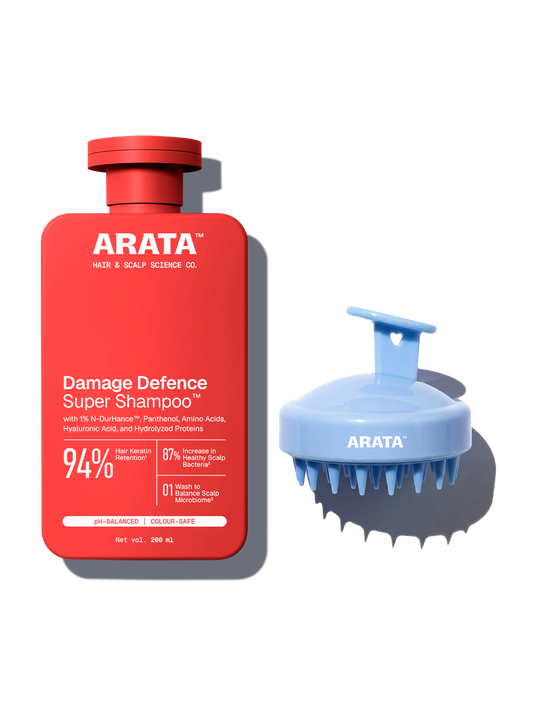 Arata Super Shampoo + Scalp Massager Combo