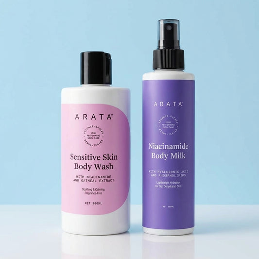 Arata Niacinamide Body Milk and Sensitive Skin Body Wash Combo (200ml + 300ml)